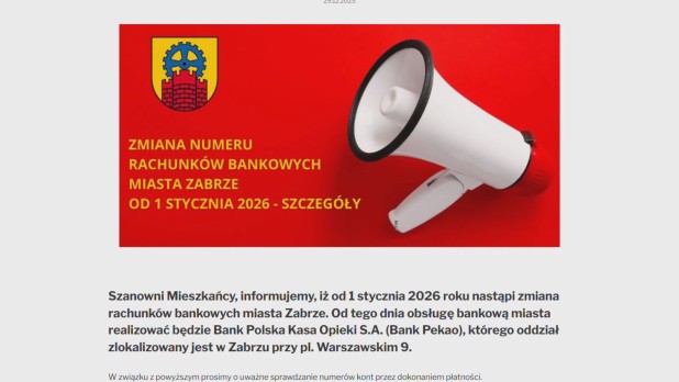 Zmiana rachunków miasta Zabrze!